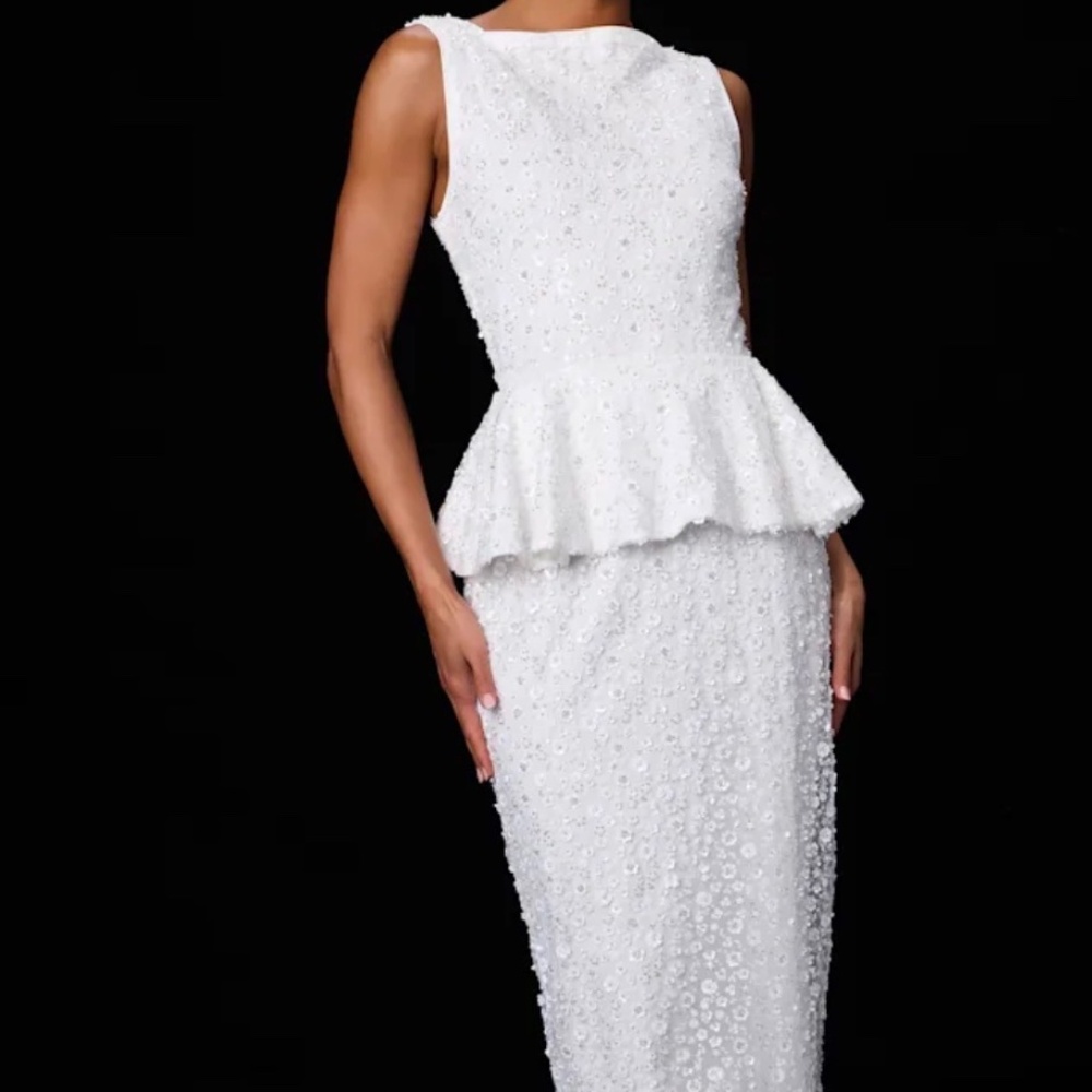 Lulus Nivina White Beaded Sequin Peplum Midi Dress - Size S